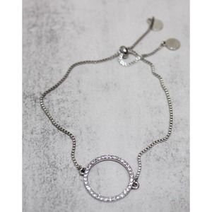 Elegant Silver Simulated Diamond Circle Journey Adjustable Bracelet.